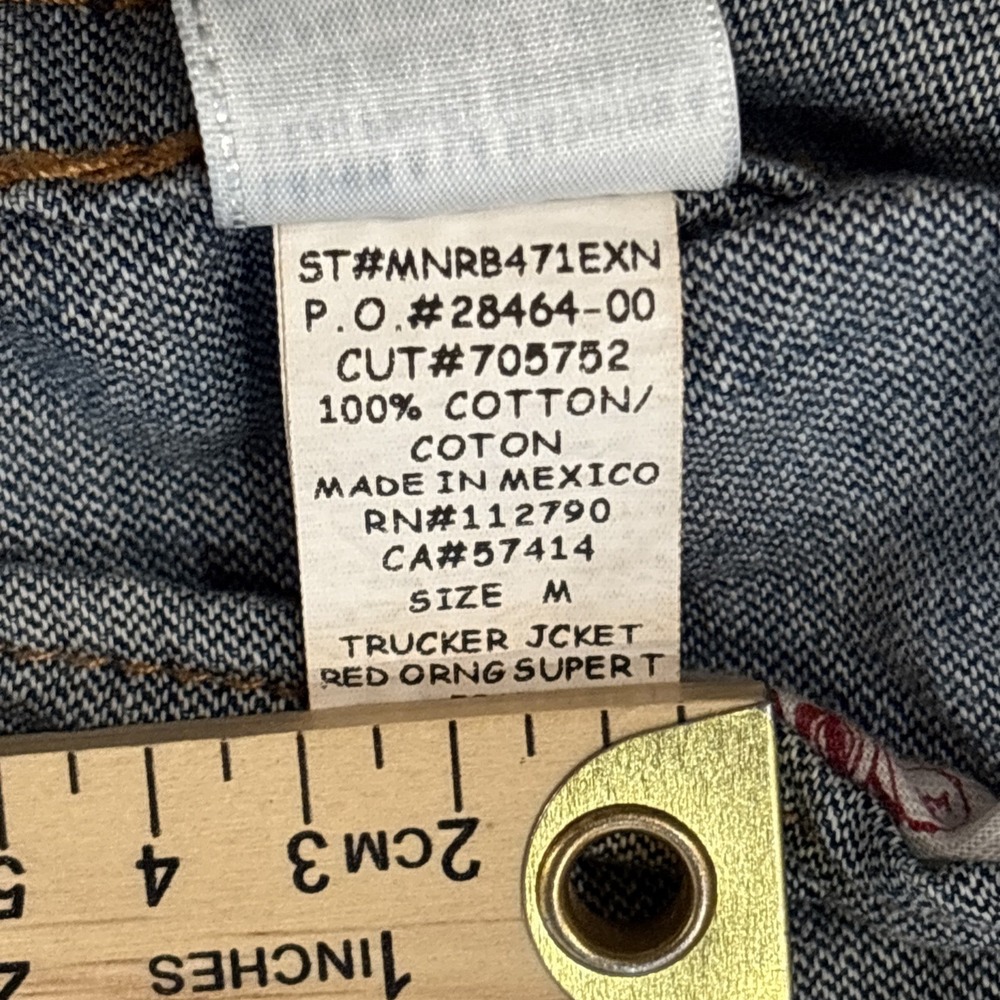 True Religion Blue Denim Trucker Jacket Size M Thick Stitching Res Super T VTG - Picture 10 of 14